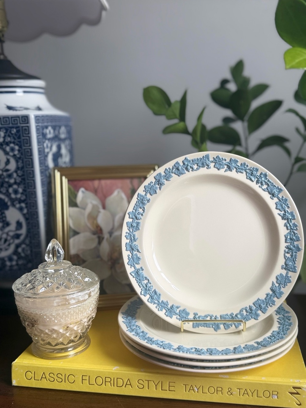 Vintage Wedgwood Queen’s Ware Lavender on Cream Salad Plates (set of 4)